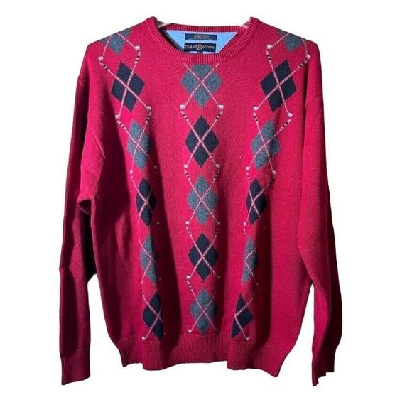 Tommy Hilfiger Golf Red Argyle Sweater XL 100% Cotton Mens Knitwear - Picture 1 of 3